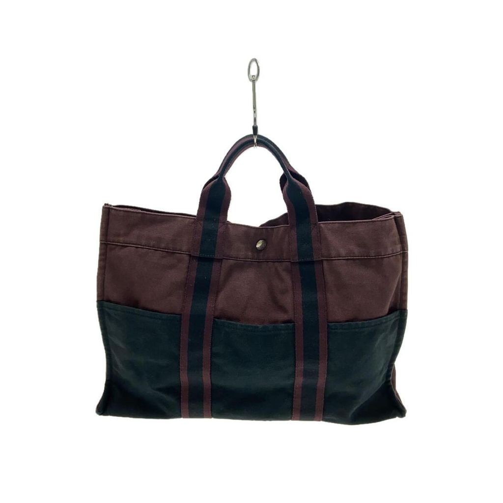 HERMES Tote Bag Canvas Bordeaux Direct from Japan Secondhand
