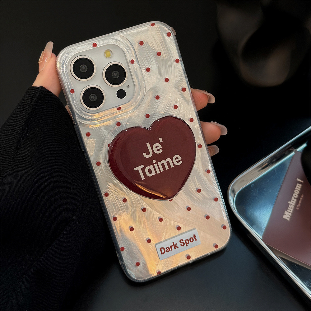 เงินด ้ านล ่ างสีแดงลายจุดสีแดงรักภาษาอังกฤษขาตั ้ งป ้ องกันการล ่ มสลายเคสโทรศัพท ์ มือถือ tpu สําหรับ apple iphone 11 12 13 14 15 pro max plus