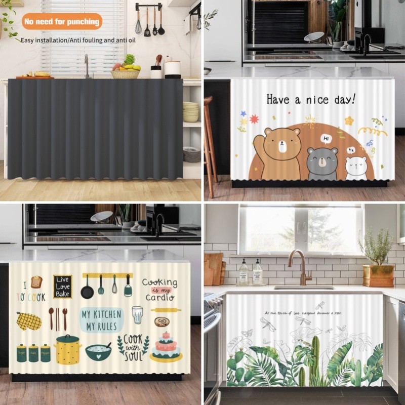 อุปกรณ์ ตกแต่งบ้าน Simple Solid สี Blockout ผ้าม่านการ์ตูนห้องครัวไม่เจาะฝุ่นผ้าม่าน Home Supplies ราคาถูก