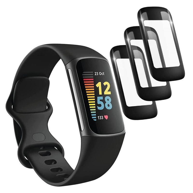 Fitbit Charge6 Charge5 Charge4 Charge3 3 ชิ้น ฟิล์มกระจกนิรภัย HD โค้งสีดํา ขอบฟิล์ม กันรอยขีดข่วน สําหรับ Charge 6 5 4 3