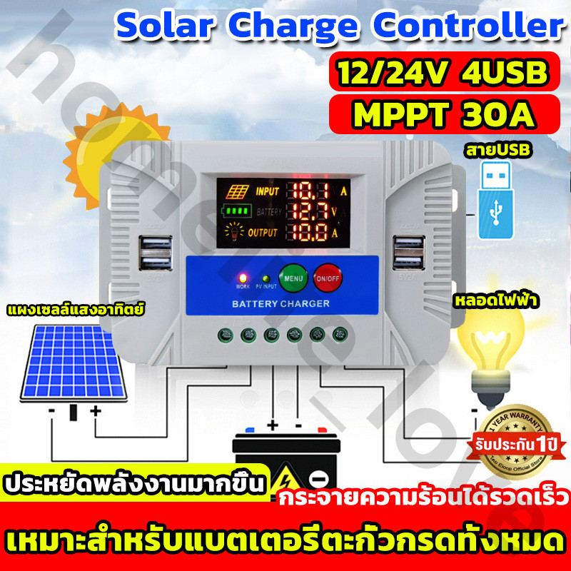 [การอัพเกรดใหม่]2024 PWM ชาร์จเจอร์ 12/24V 4USB solar charger controlle MPPT 30A ชาจเจอร์โซล่า ชารต์เจอร์ จอแสดงผล LCD