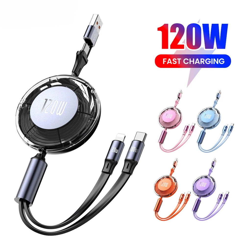 6a Retractable PD 120W Super Fast สายชาร์จ USB C ถึง Type C สายเคเบิลข้อมูลสําหรับ 15 14 13 12 11 Pro Max Huawei แล็ปท็อปแท็บเล็ต