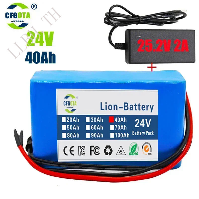 25.2V 24V 6S2P 40000mAh 18650 Lithium Battery Pack 24V with BMS for Electric Bicycle Moped Optional 