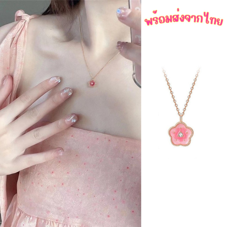 🌸พร้อมส่งจากไทย🌸 สร้อยคอ จี้ดอกไม้ สร้อยสีทอง ลายสร้อยกระดูกงู มีเพชรตรงกลาง น่ารักๆ สไตล์เกาหลี N182