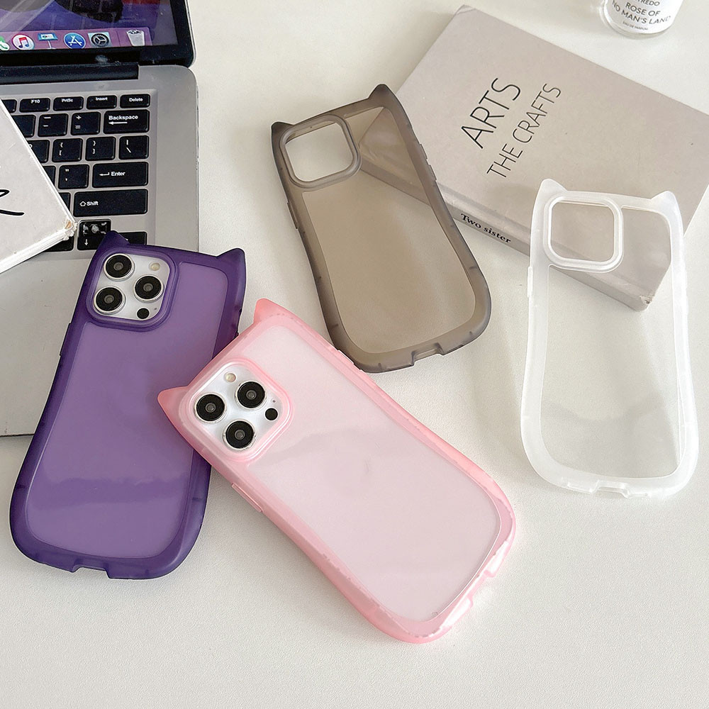 หูแมวน่ารักกรณีโปร่งใสสําหรับ iPhone 11 13 12 14 15 16 17 Pro Max Air 13Pro 14Pro Max การ์ตูนลูกแมวกันกระแทก Clear Soft ฝาหลัง