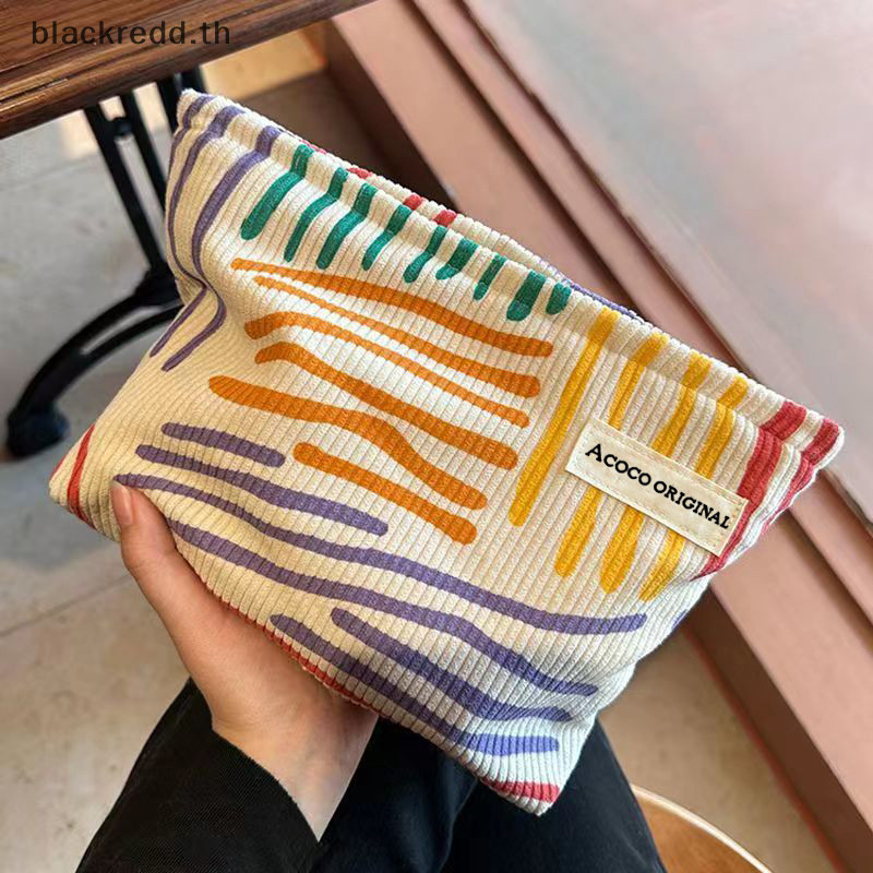 Bred สีสัน Stripes Corduroy กระเป๋าเครื่องสําอางกระเป๋าเดินทางแบบพกพา Skincare Sundries ความงามแต่งหน้ากระเป๋า.