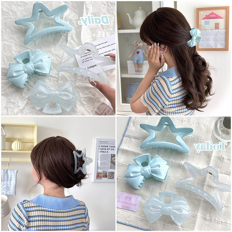 Ins ผีเสื ้ อสาวผม Pin สีฟ ้ าสดคลิปผม Creative Bow Knot Design Hair Pins แฟชั ่ นอุปกรณ ์