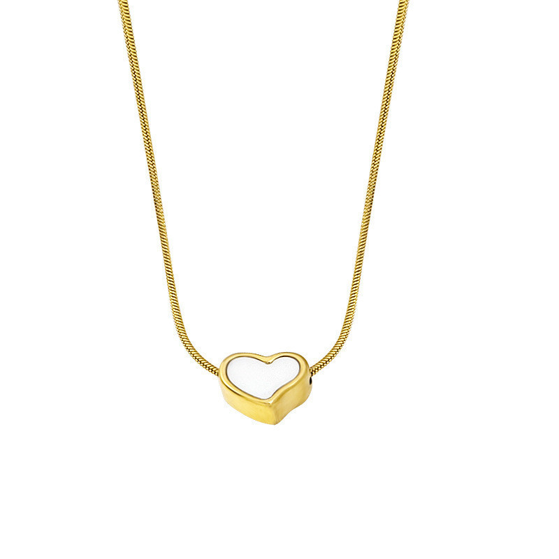 Ht ไทเทเนียมเหล ็ กชุบ 18K Gold White Shell Love จี ้ สร ้ อยคอหญิงหรูหราหวานสแตนเลส Clavicle Chain จะไม ่ จางหาย