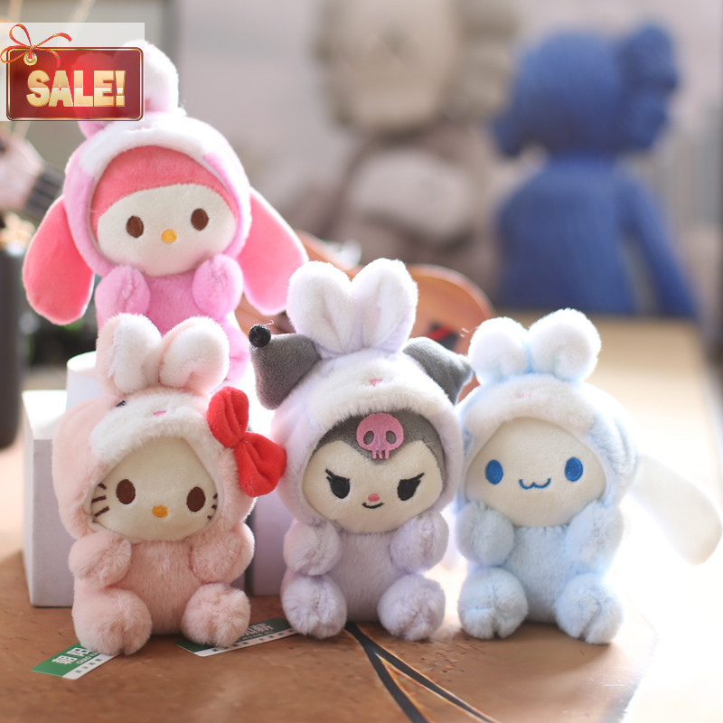 Bl Sanrio Cinnamoroll Kuromi Melody Pachacco Pom Purin Kawaii ตุ๊กตากระต่ายตุ๊กตาพวงกุญแจน่ารัก Fluffy ตุ๊กตาของเล่นกระเป๋าเป้สะพายหลังจี้ A