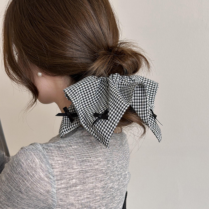 สาวหวานลายสก ๊ อตพิมพ ์ Bowknot Square Hair Ties เชือกผม Scrunchies ยางผมหางม ้ าผมอุปกรณ ์ เสริม
