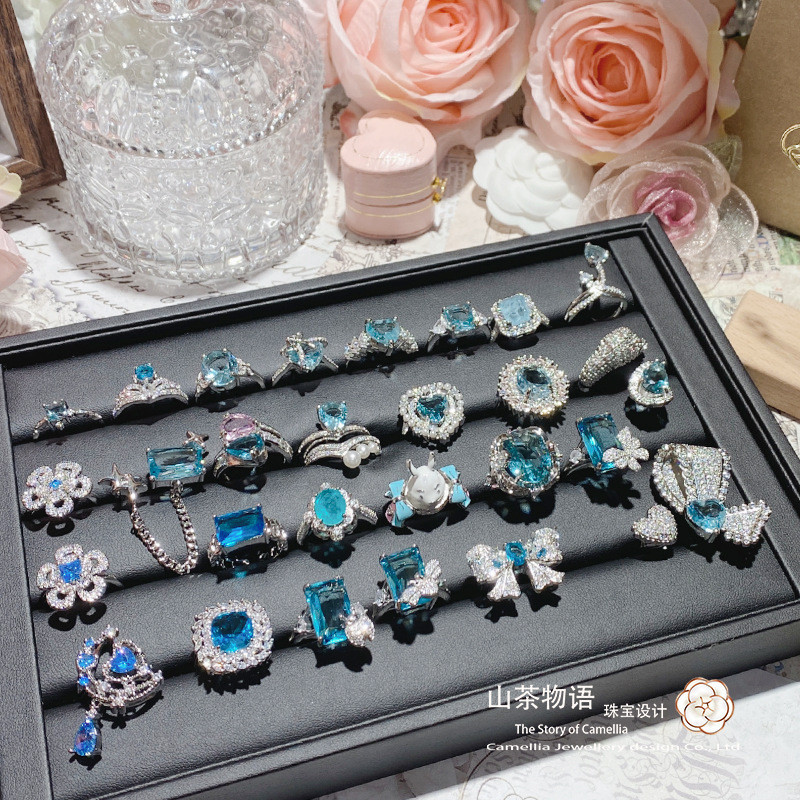 แหวน Aquamarine Micro-Set แหวนเปิดเกินจริง