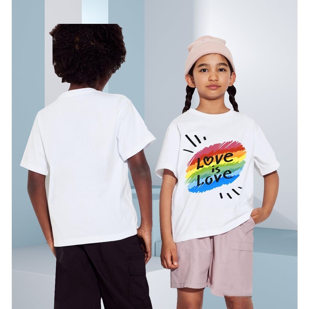 【PRIDE MONTH】เสื้อยืดคอกลมเด็กอายุ 4-12 ขวบ การพิมพ์สายรุ้ง ของแทร่ ผ้าฝ้ายแท้RAINBOW