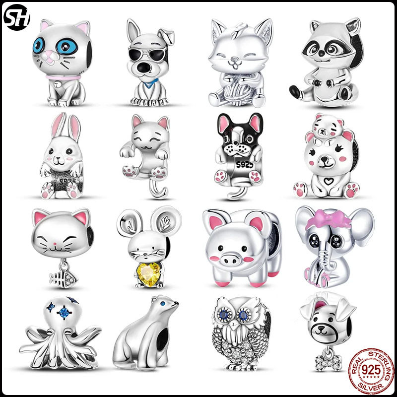 2024 ใหม่ S925 เงินสเตอร์ลิง-Plated Elk Tyrannosaurus Rex สัตว์ charms ลูกปัด Fit Original Pandora charms สร้อยข้อมือลูกปัด Fine DIY เครื่องประดับคริสต์มาสของขวัญ