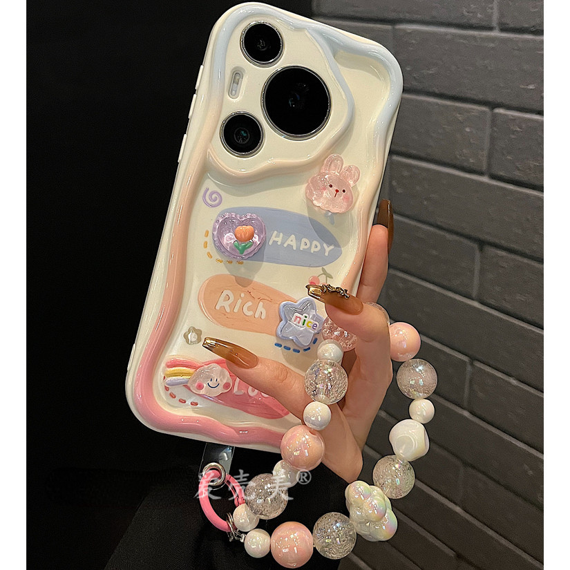 สําหรับ Huawei P60 P50 P40 Pro Plus Pura 70 Ultra เคสโทรศัพท์ครีม Soft Case การ์ตูน Graffiti เคสป้องกัน