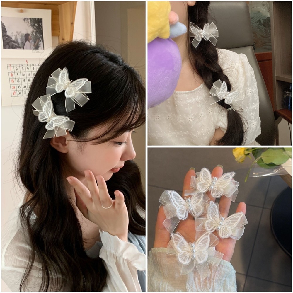 กิ๊บติดผม ผ้าตาข่าย ประดับโบว์ ขนาดเล็ก สีขาว สําหรับผู้หญิง ราคา ถูกที่สุด ดีลบีเคเค
