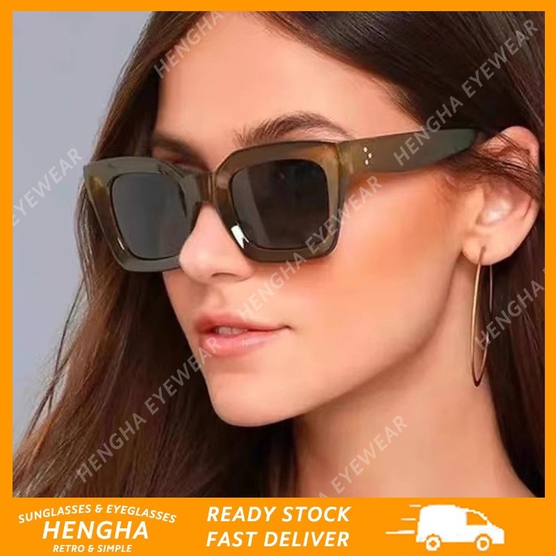 (HENGHA) Retro Cat Eye แว่นกันแดดกรอบเล็กสําหรับผู้หญิง Western Fashion แว่นกันแดดเว้าสําหรับผู้ชาย