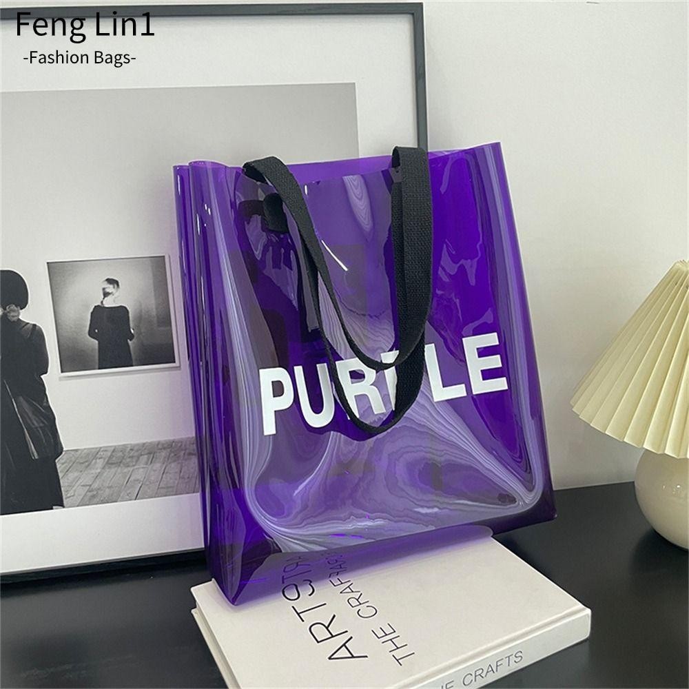 Fengling Tote Bag, กระเป๋าสะพายใส, กระเป๋าถือกันน้ํา PVC Jelly ความจุขนาดใหญ่แบบพกพาว่ายน้ําชายหาด