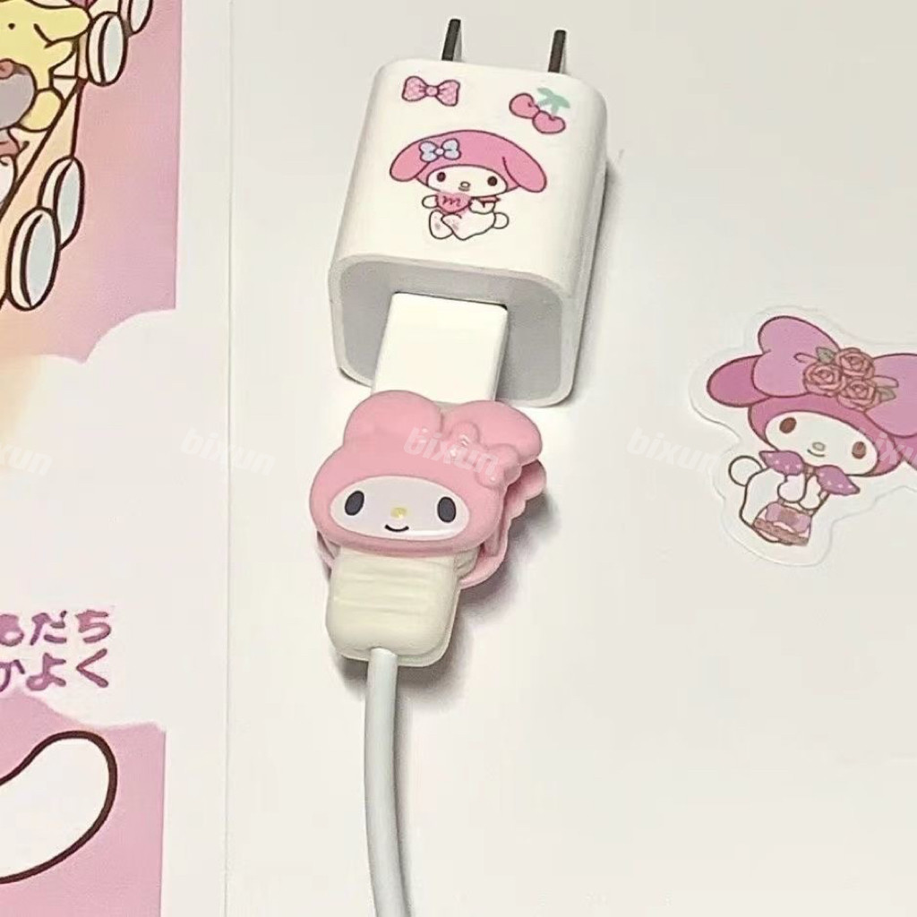 2 ชิ้น/เซ็ตน่ารัก Melody Cinnamoroll สายเคเบิลข้อมูลฝาครอบป้องกัน Anti-break น่ารัก Sanrio สายชาร์จ Winder สายป้องกัน Biter