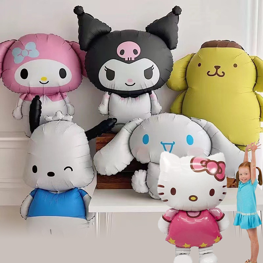 Sanrio น่ารักการ์ตูน My Melody Kuromi Cinnamonroll Kitty วันเกิดธีมบอลลูนชุดสาวเด็กการถ่ายภาพฉากตกแต่งของขวัญ