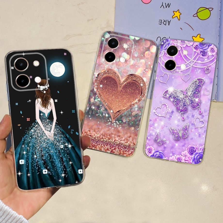 สําหรับ Vivo Y28 Y 28 4G 2024 กันกระแทก Pretty Girls หัวใจผีเสื ้ อทาสีซิลิโคนนุ ่ ม TPU เคสโทรศัพท ์