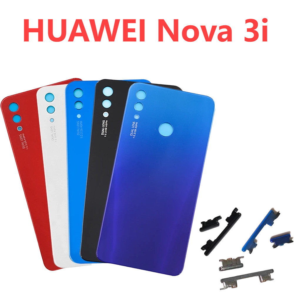 สำหรับ Huawei Nova 3i ฝาหลังแบตเตอรี่ปุ่มด้านข้างแผงกระจกด้านหลังเคสประตู
