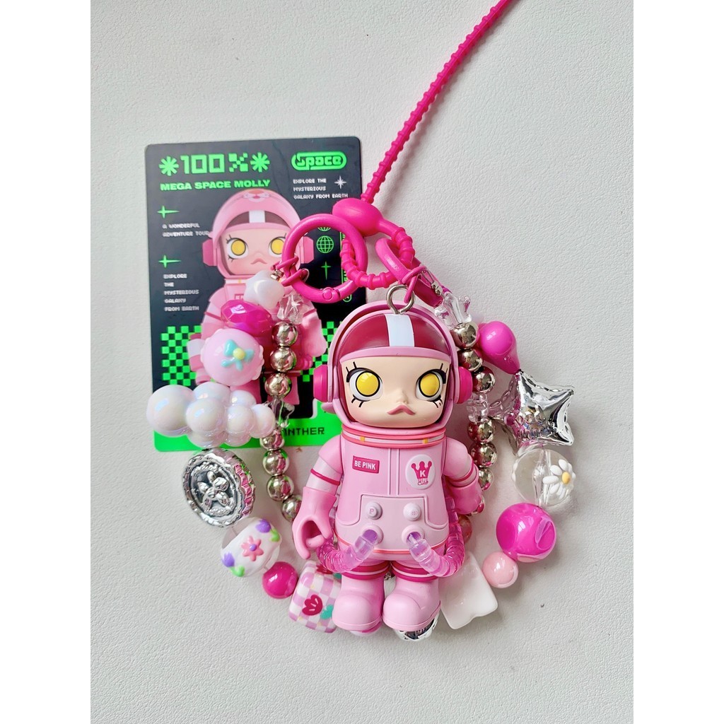 B2 Pink Panther Pop Mart molly Space 100% กระเป๋าแขวน/พวงกุญแจของขวัญวันหยุด