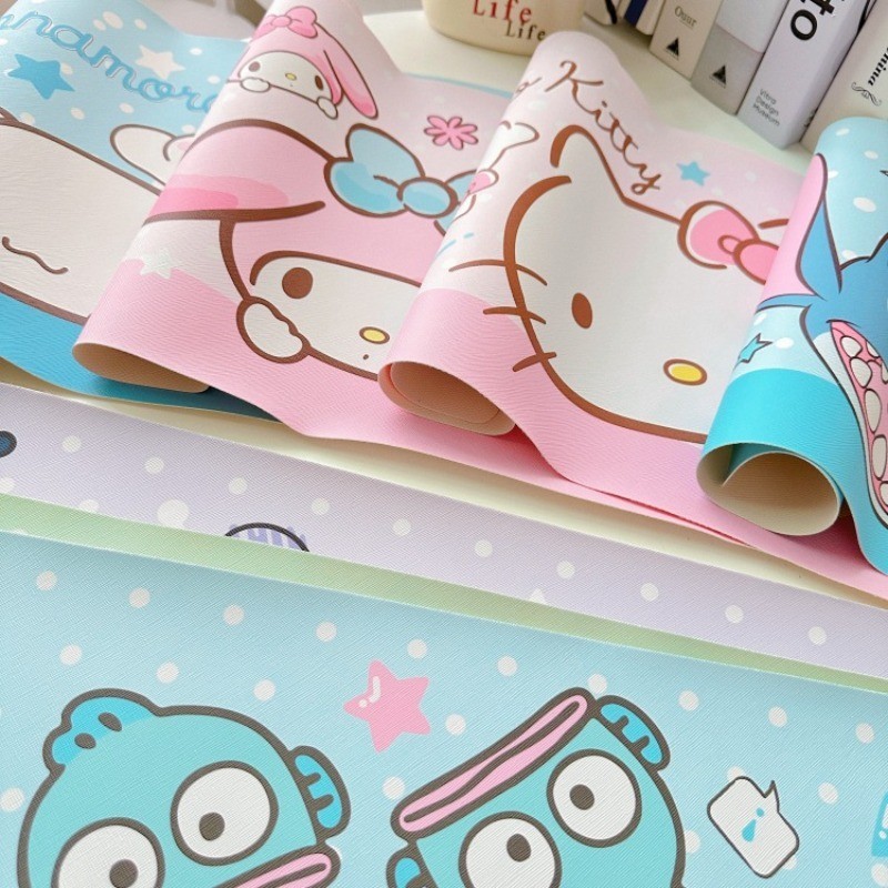 แผ่นรองเมาส์ Kuromi Melody น่ารักขนาดใหญ่คีย์บอร์ดเกมตารางเสื่อการ์ตูนโต๊ะ Seaming