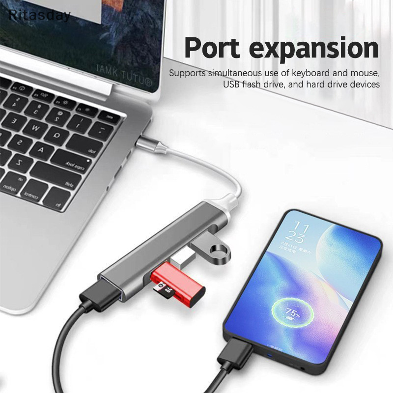 Ritasday 4 พอร์ต USB 3.0 HUB USB HUB ความเร็วสูงประเภท C Splitter 5Gbps สําหรับ PC อุปกรณ์เสริมคอมพิวเตอร์ Multiport HUB 4 USB 3.0 2.0 พอร์ตใหม่