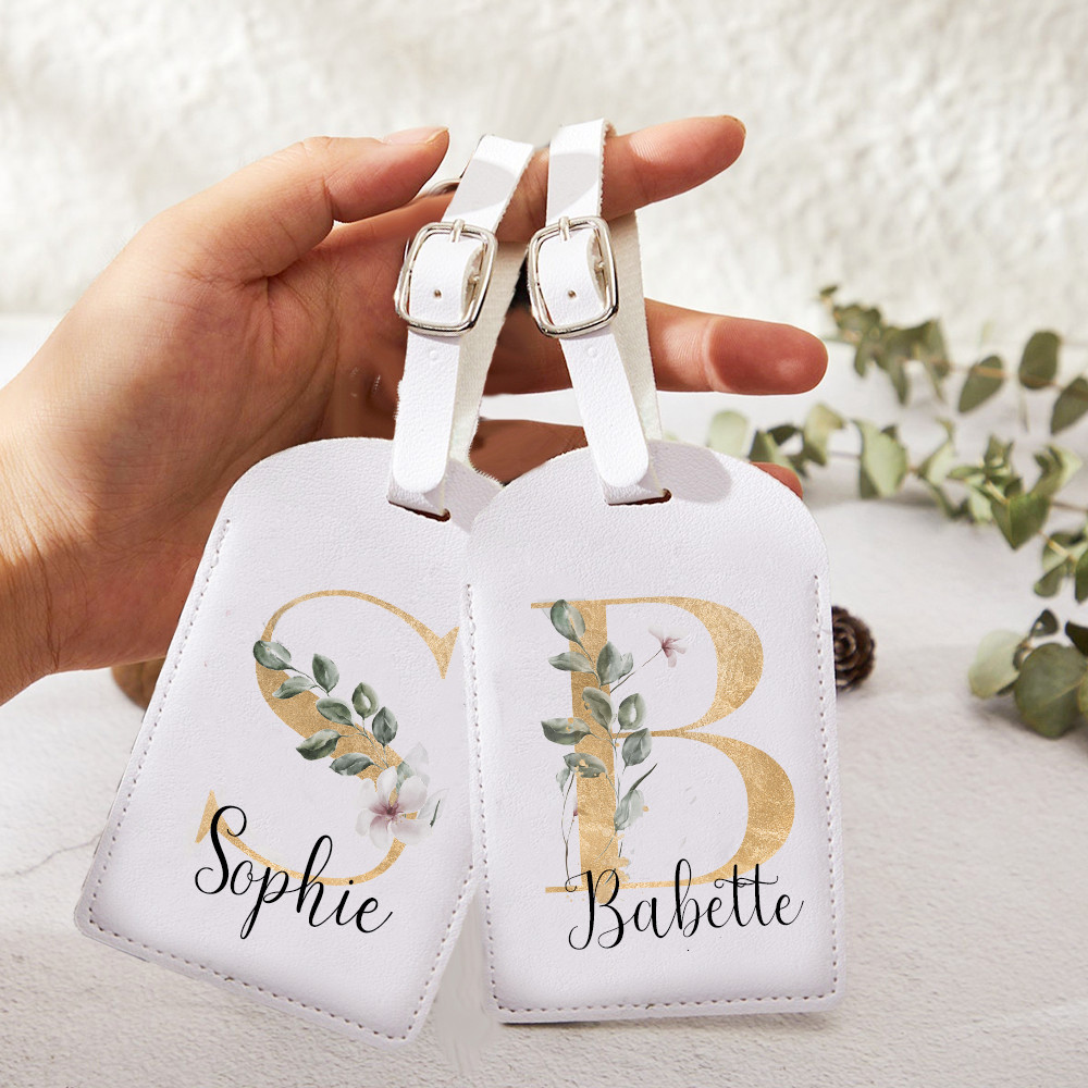 Personalised PU หนังกระเป๋าเดินทางแท็กเริ่มต้นชื่อกระเป๋าเดินทาง Identifier ป้าย Baggage กระเป๋าแท็ก Travel Accessorie ของขวัญแต่งงาน