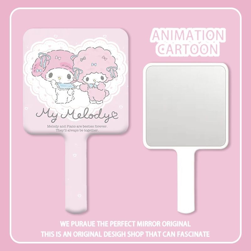Lamb Melody Handle Mirror กระจกแต่งหน้าแบบพกพาในกระเป๋ากระจกมือถือกระจกแบบพกพาหอพักหญิง ins