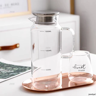 Nordic 1.5L/2L เหยือกน้ําแก้วทนความร้อนกาน้ําชาแก้วใสกาต้มน้ําน้ําผลไม้บ้านเหยือกเหยือกพร้อมขนาด