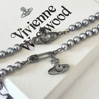 S Grey Pearl Saturn Necklace, New Girl's Diamond Pearl Pendant, Fashionable, Small, Luxury, Versatile, High End Jewelry, Collar Chain