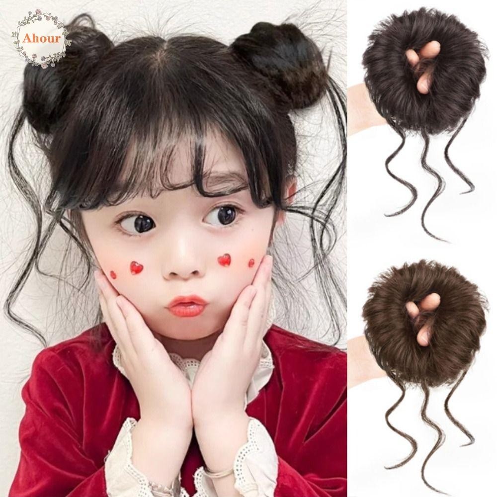 Ahour Kids Messy Hair Bun, Hair Band Elastic Synthetic Scrunchies, หวานธรรมชาติ Fluffy Curly Chignon ชิ้นผมปลอมสําหรับเด็ก