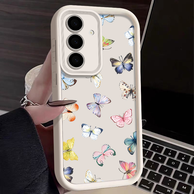 SAMSUNG เต็มหน้าจอรูปแบบผีเสื้อเคสโทรศัพท์สําหรับsamsung Galaxy A55 A15 A14 A54 A35 A34 A53 A52 5Gซิลิโคนกันกระแทกนุ่มTPUปกหลัง