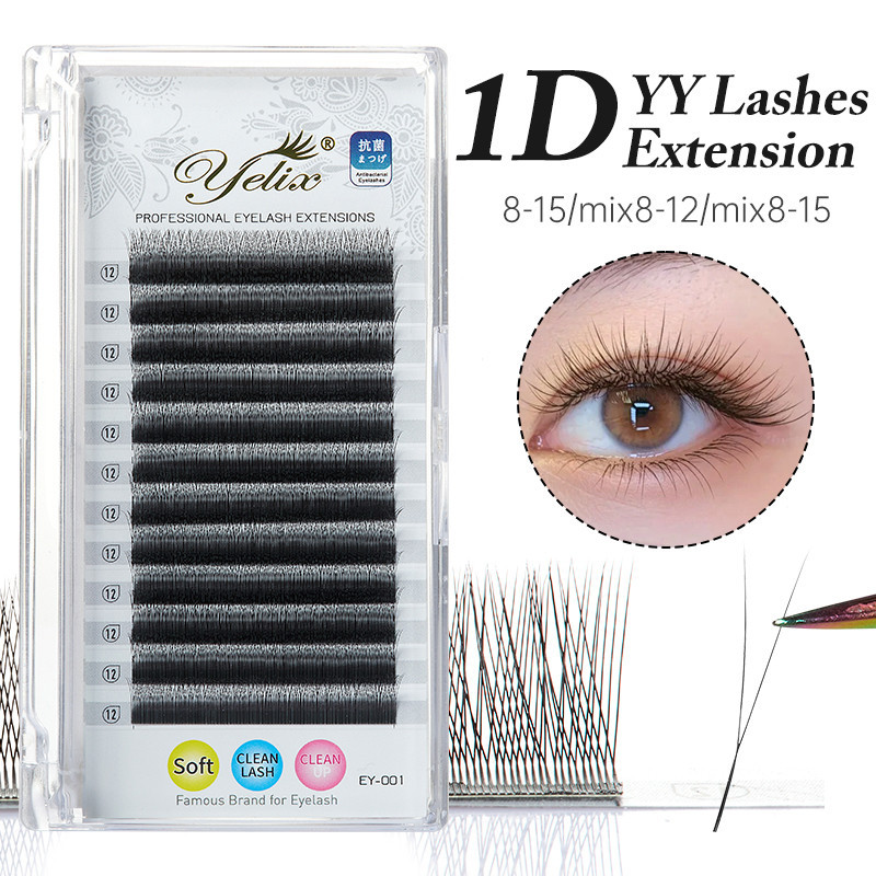 Yelix ดอกไม้กำมะหยี่ขนาดเล็กรูปตัว V ต่อขนตาปลอม นุ่มเหนือธรรมชาติ ขนตา YY ต่อขนตารูปพัดสำเร็จรูป