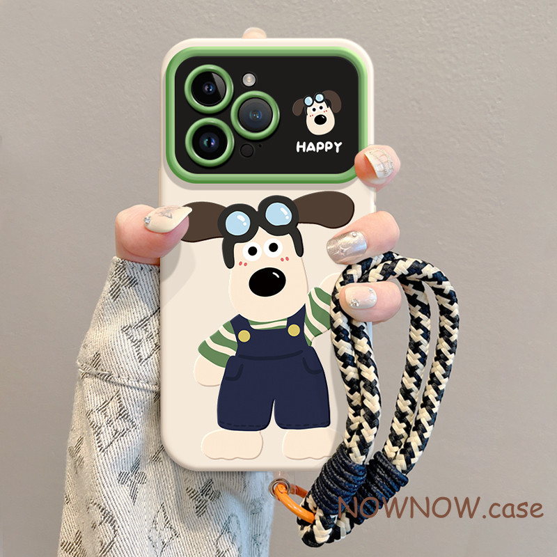 สําหรับiphone 15 14 13 12 11 Pro MAX X XR XS MAX 7 8 Plus SE 2020 INSการ์ตูนน่ารักปาล์มสุนัขพร้อมโทรศัพท์หน้าต่างขนาดใหญ่เคสนุ่มและสายแขวนสายรัดข้อมือ