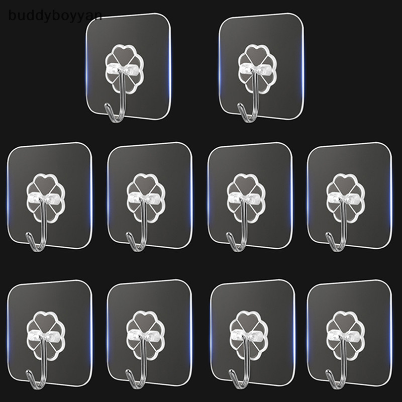 Bbth 10PCS สแตนเลสโปร่งใส Strong Self กาวตะขอ Key Storage แขวนสําหรับห้องครัวห้องน้ําประตู Wall Multi-Function Vary