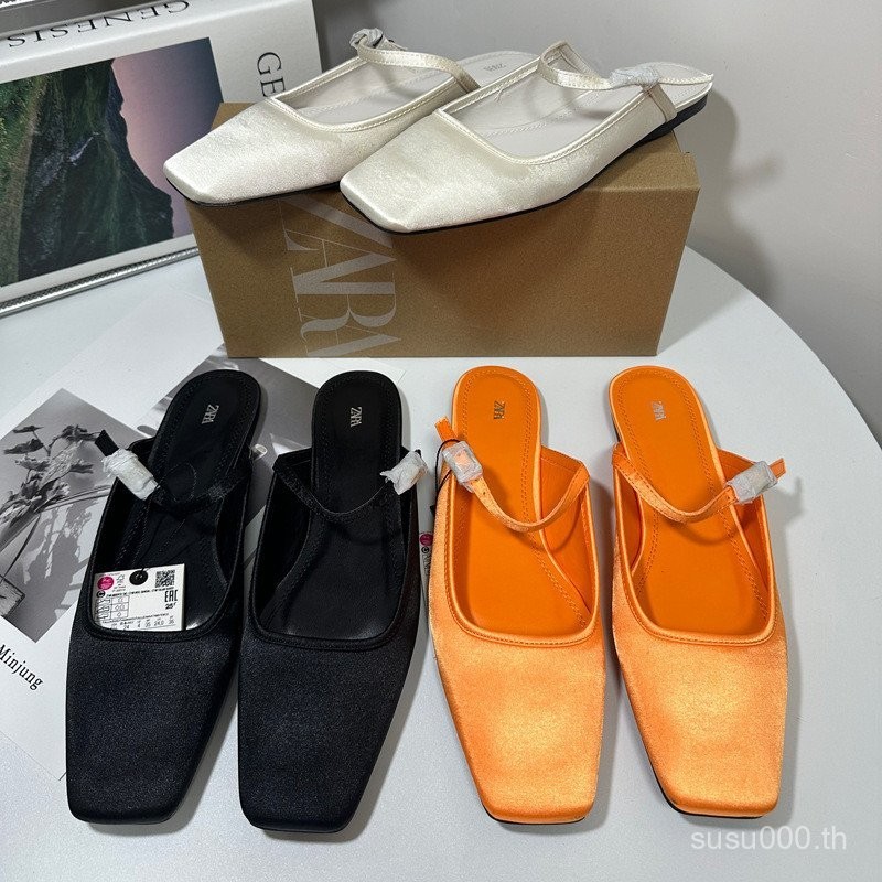 Za2024 สไตล์ใหม่ฤดูร้อนสแควร์ Toe Back Strap รองเท้าแตะแบนผู้หญิงแฟชั่นแฟชั่น All-Match สวมใส่ด้านนอกการค้าต่างประเทศรองเท้าผู้หญิง