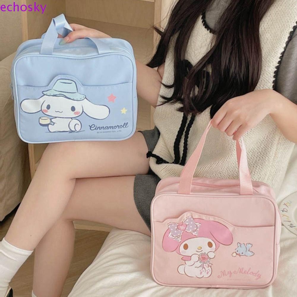 Echosky Kuromi กระเป๋าแต่งหน้า, Kawaii ความจุขนาดใหญ่ Kitty Cat กระเป๋าเครื่องสําอาง, Cinnamoroll การ์ตูนญี่ปุ่น Melody กระเป๋าถือผู้หญิง