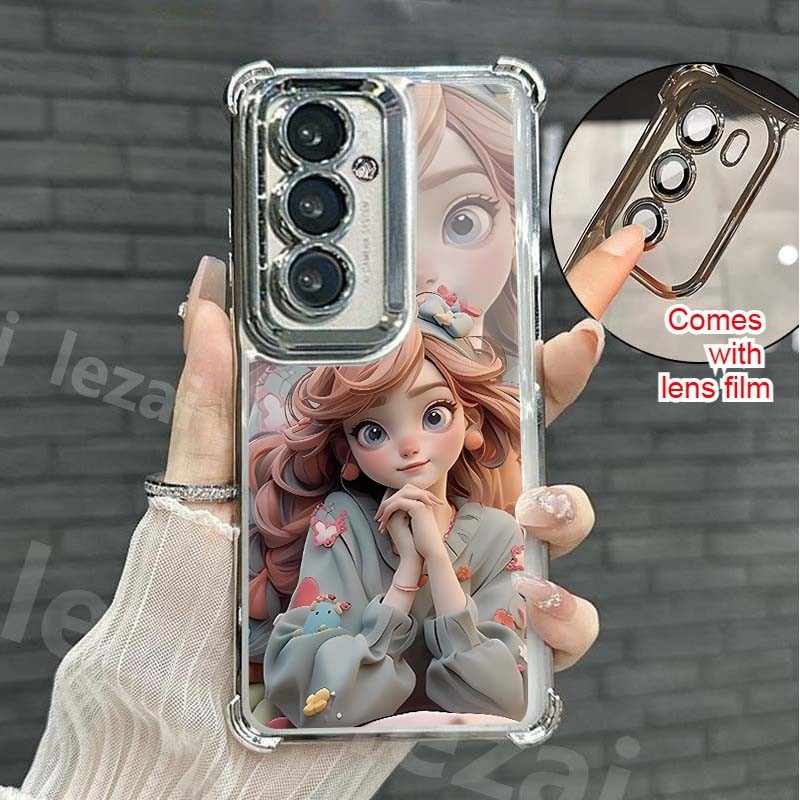 เคสSamsung A56 A17 A36 A57 A37 A26 A05s A55 A35 A16 A06 A25 A54 A34 A33 A53 A73 A52 A05 A32 5Gเคส พร้อมกล้อง Protector Clear Luxury Aesthetic กันกระแทกหนา Air Cushion Anti-Fall สําหรับผู้หญิง