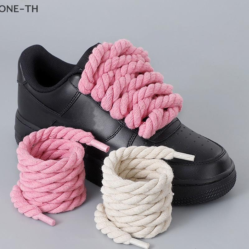 One-th 2 ชิ้นรอบเชือกหนา Laces โพลีเอสเตอร์ผ้าฝ้ายสีทึบ Laces 0.8 ซม.120 ซม.ความยาว Bold Shoelaces ใหม่