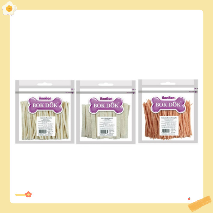 BOKDOK ขนมเคี้ยวเล่นแมว สุนัข ปลาแผ่น ปลาเส้น (เลขทะเบียนอาหารสัตว์  01 09 63 0383)