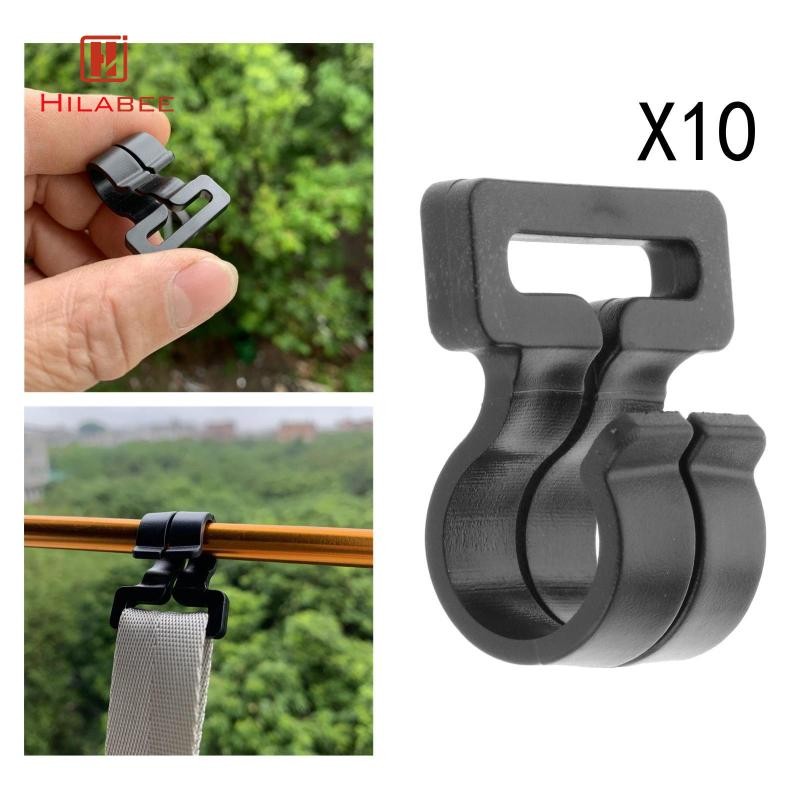HILABEE 10 ชิ้น Camping เต็นท์เสาตะขอตะขอกันสาดนํากลับมาใช้ใหม่ Windproof โพสต์คลิป Clamp