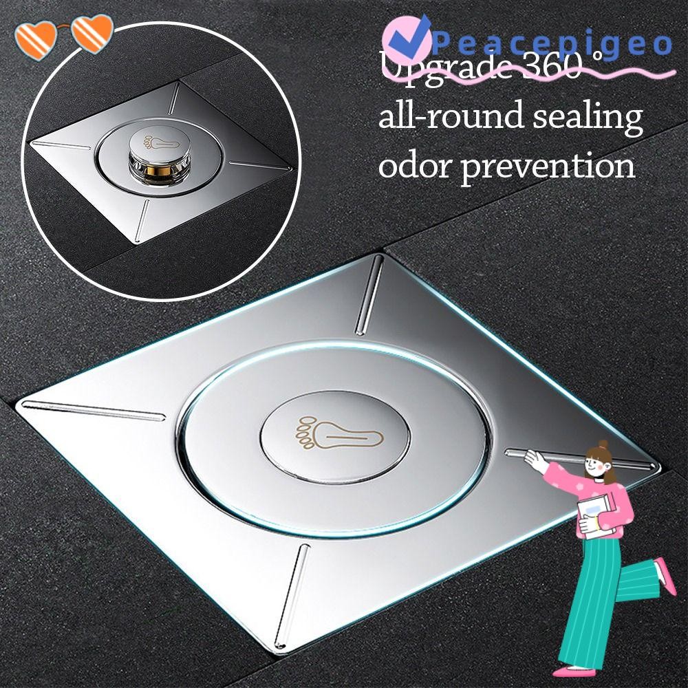 Peacepigeo ท่อระบายน้ําชั้นเท้าอาบน้ํา, Pop Up Bounce Pedal Type ท่อระบายน้ําชั้นแบบกด, สแตนเลสป้องกันกลิ่นสแควร์ท่อระบายน้ํากรอง