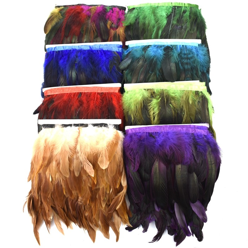 1 เมตรที่มีสีสัน Rooster Cock Feather Trims Fringe ธรรมชาติไก่ไก่สีดํา Feathers ตกแต่งสําหรับเย็บปักถักร้อยหัตถกรรม Plumes Feather สําหรับเสื้อผ้าริบบิ้นเย็บตัด