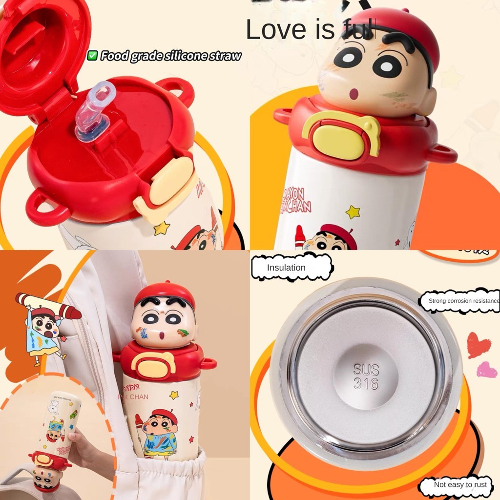 crayon shin chan สแตนเลส 304 ขวดน้ําเด็กแก้วน่ารัก ชินจัง ของขวัญ 52toys