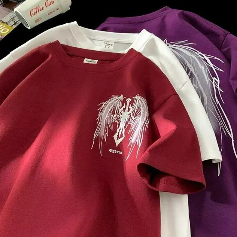 M-8xl เกาหลีอินเทรนด์สีแดงแขนสั้น Tee Men Plus Size T เสื้อลําลองหลวมขนาดใหญ่ - รูปที่ 6