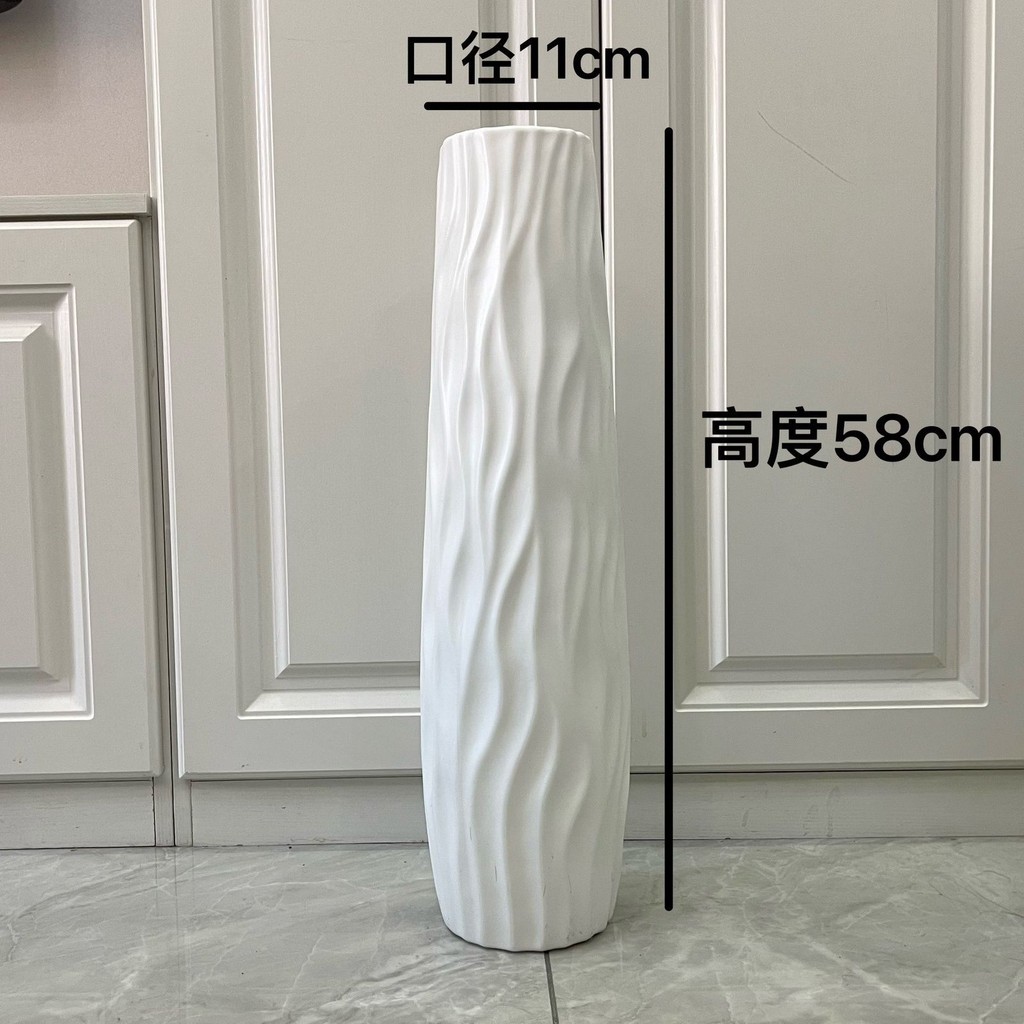 ชั้นแจกันขนาดใหญ่สูงที่เรียบง่ายพลาสติกไฮโดรโพนิเลียนแบบเซรามิกสีขาวสีดําสไตล์ยุโรปบ้านดอกไม้แห้งการจัดดอกไม้ตกแต่งห้องนั่งเล่น - รูปที่ 5