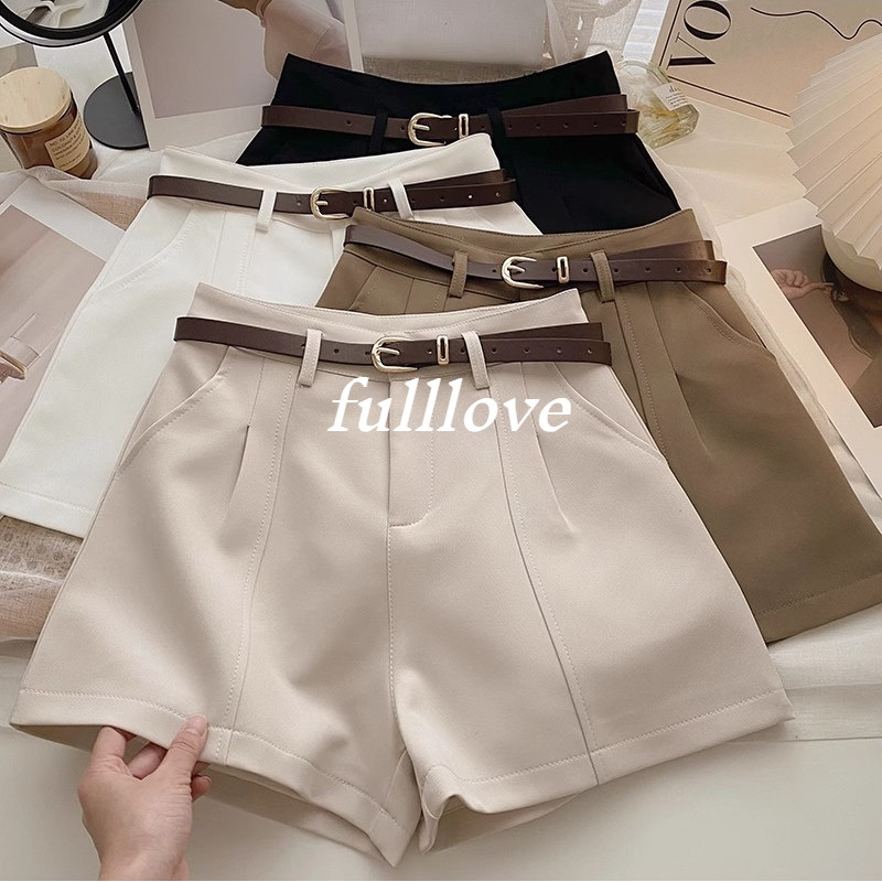 [ส่งไวจากไทย] Fulllove กางเกงขาสั้นเอวสูง เสื้อผ้าผู้หญิง เวอร์ชันเกาหลี แฟชั่น รูปตัวหนึ่ง สีทึบ ขนาดใหญ่ ชุดสูท