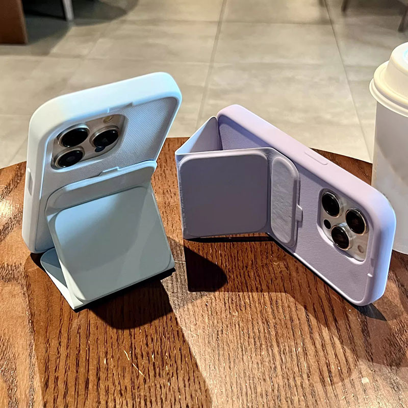 สีทึบที่เรียบง่ายคู่พับยืนกรณีโทรศัพท์สําหรับ ไอโฟน 16 15 14 13 12 11 มือโปร โปรแม็กซ์ ใหม่สีฟ้าสีชมพูสีดําสีขาว